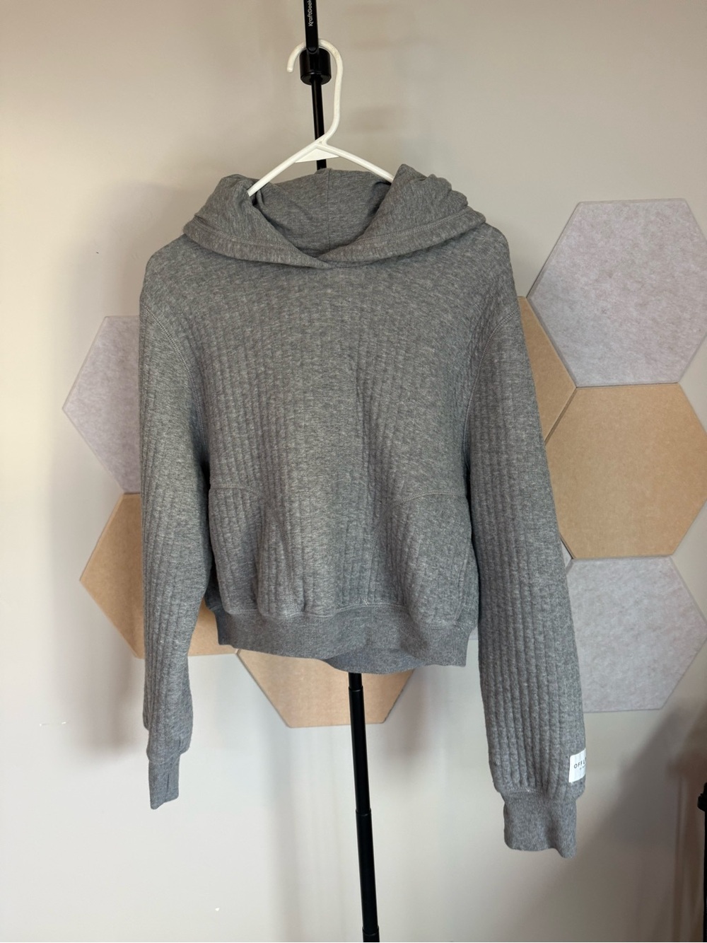 Mi Gray Ribbed Hooded Pullover Sweater